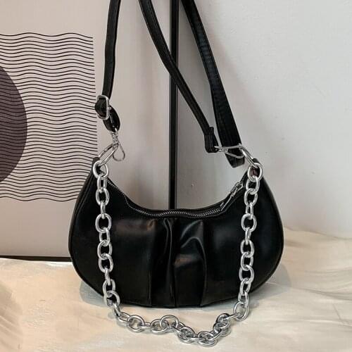 Small Leather Hobo Bags for Women 2021 Simple Chain Shoulder Bags Pleated Designer Ladies Handbags Solid Color Messenger Bag Sac