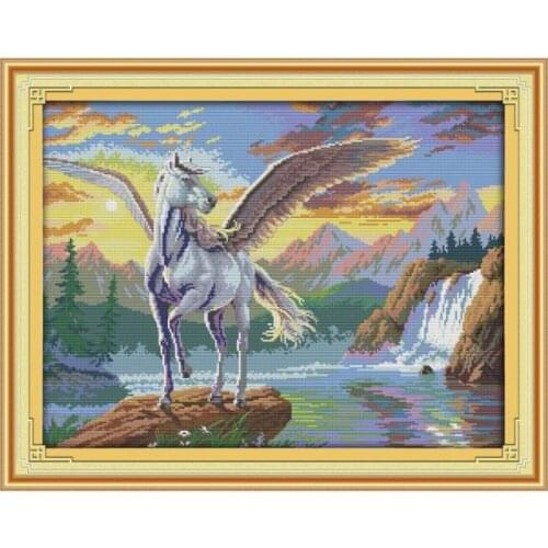 Flying horse cross stitch kit 14ct 11ct pre stamped canvas cross stitching animal lover embroidery DIY handmade needlework