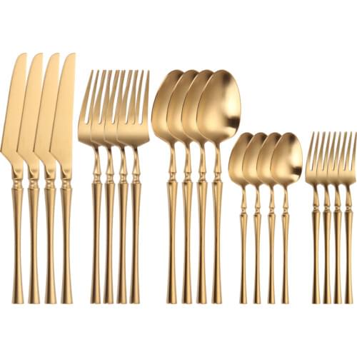 20 Piece Gold Dinnerware Set 18/10 Stainless Steel Tableware Set Knife Fork Spoon Flatware Set Dishwasher Safe Gold Cutlery Set