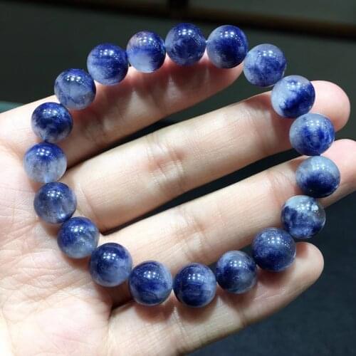 Natural Blue Dumortierite Rutilated Quartz Clear Round Beads Bracelet 10.2mm Women Men Fashion Wealthy Genuine AAAAAA