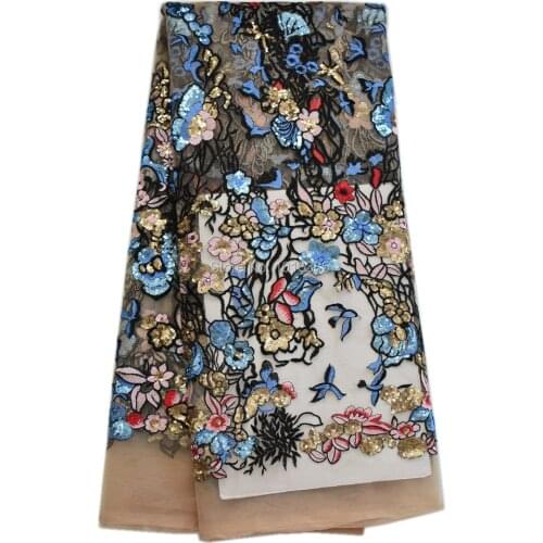 2018 latest multicolor floral Embroidery sequins french lace fabric high quality french lace for fashion dress