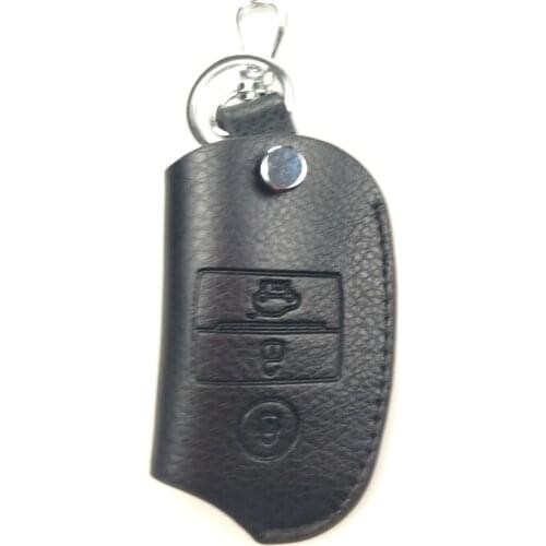 New Leather Black Color 3 Button Remote Key Bag Case Fob Holder Chain For Kia Series
