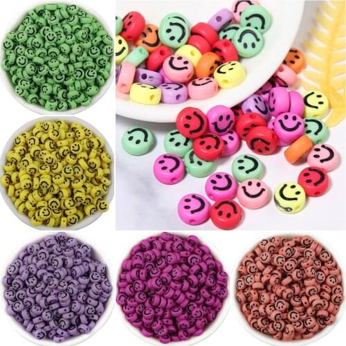 7mm Plastic Acrylic Round Smile Face Beads 100pcs/Lots DIY Jewelry Making Accessories Bracelet Beads for Kids Women Mix Color M4