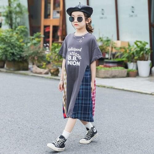 4 5 6 7 8 9 10 Y Girl Dress Casual Plaid Short Sleeve Dress Loose Girl Clothing Summer Children Dress New Arrival Girls Clothes