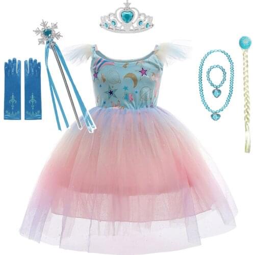 Frozen Girls Elsa Princess Cosplay Dress Fancy Costume Snow Queen 2 Elsa Dresses Child Halloween Birthday Party Frocks Clothing