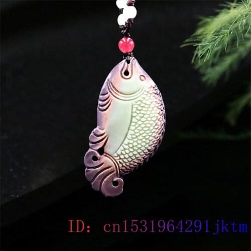 Jade Fish Pendant Natural Necklace Carved Gifts Fashion Gemstone Charm Chinese Jewelry Amulet