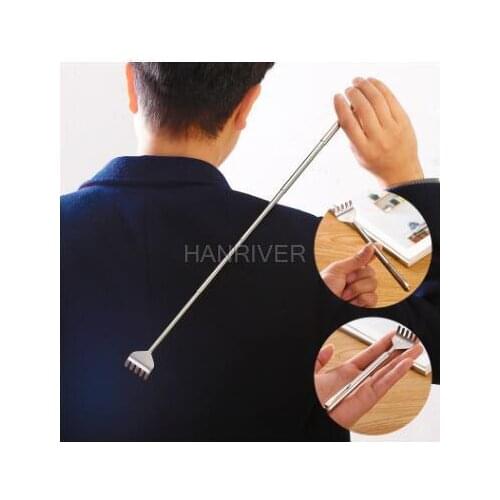 Practical Handy Portable Adjustable Stainless Pen Clip Back Scratcher Telescopic Poc ket Scratching Massage Kit