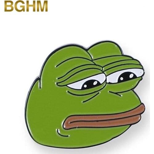 Retail And Stock Metal Frog shaped Sad Pepe Lapel Pins Soft Enamel Cartoon pins