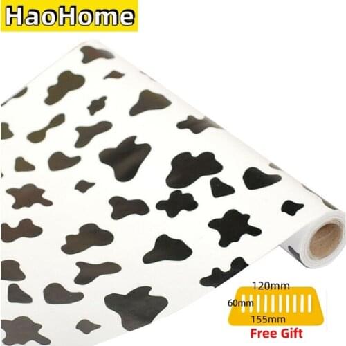 HaoHome Cow Pattern Wallpaper Self Adhesive Contact Paper Shelf Liner Drawer Wall Papers Home Decor Bedroom Living Room Decor