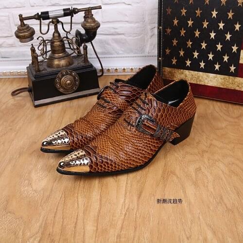 Sapato Social Italian Mens Shoes High Heels Snake Skin Genuine Leather Mens Shoes Oxford Pointed Toe Dress Formal Office