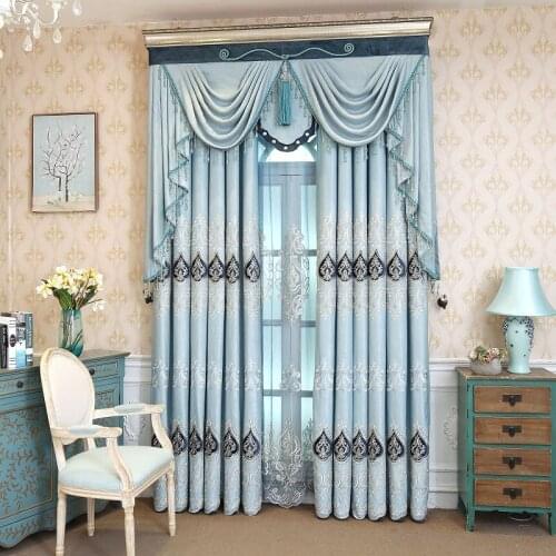 Customized Curtains for Living dining room bedroom with new granular velvet pastoral high-paste velvet cord embroidery curtains