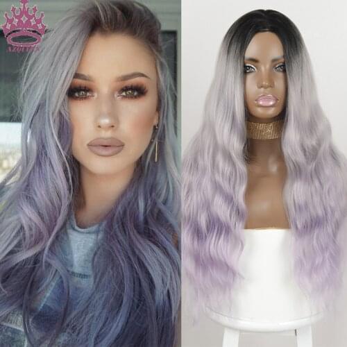 AZQUEEN Long Ombre Purple Synthetic Wigs Middle Part Water Wave Cosplay Wig For Black Woman Heat Resistant Fibre
