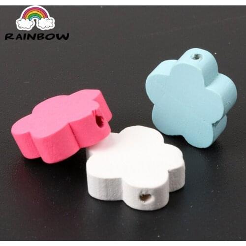 Mixed Colors Dye Flower Pattern Flower Shape Wooden Material Spacer Beads For Jewelry making DIY Crafts Kids Toys 19mm 20pcs