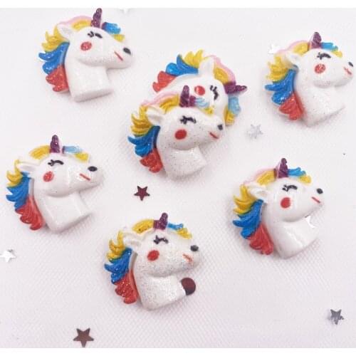 Resin Lovely Big Colorful porcelain Unicorn Flatback Cabochon stone 16PCS scrapbook DIY Decor home figurine Crafts OF700
