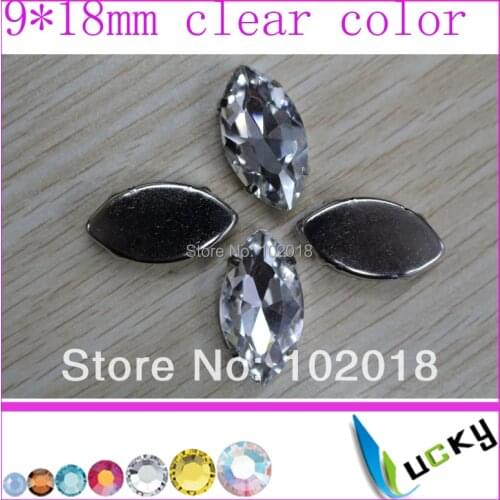 Navette Shape sharp back Rhinestones 9*18mm Clear color claw crystals 100pcs/lot fancy strass