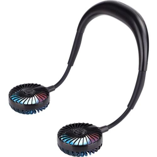 LED Light Portable Hands Free Neckband Sports Fan USB Rechargeable LED Light Lazy Hanging Neck Fan for Traveling Camping