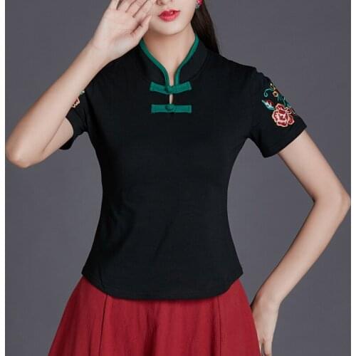 Traditional Chinese Clothing For Women Tang Suit Chinese Style Shirt Female Short Sleeve Summer Cheongsam Top Vetement KK3681