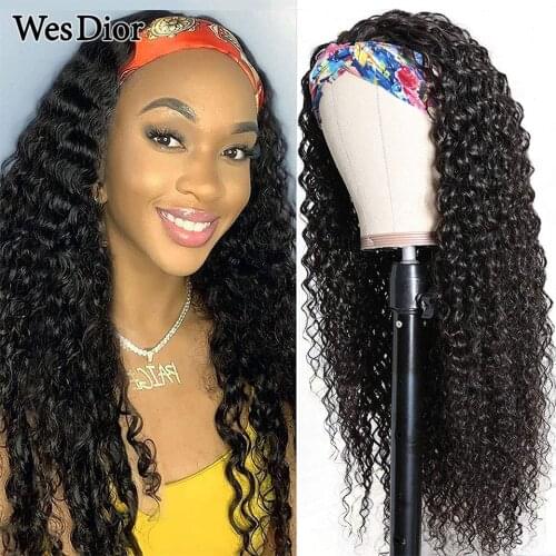 Water Wave Headband Human Hair Wigs For Black Women Brazilian Headband Scarf Wig Glueless Remy Curly Human Hair Wigs Density 150