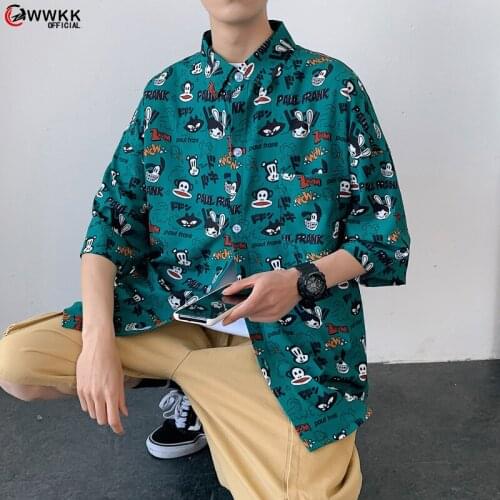 WWKK 2021 Shirts For Men Clothing 2021 Fashion Short Sleeve Anime Print Shirt Men Harajuku Mens Shirts Casual Breatheable Shirt