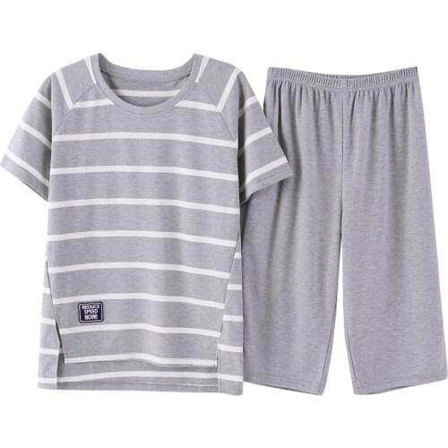 Striped Pajamas For Women Sleepwear Summer Cotton Girls Pyjamas Short Sleeve Round Neck Casual Soft Big Size Female Sleepwear
