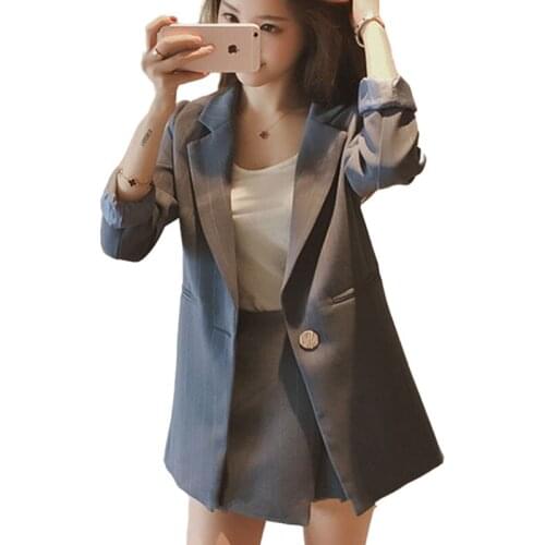 Autumn Winter Single Button Office Lady Blazer Suit Ladies Casual Slim Set Jacket & Shorts Women Solid 2 Pieces Set