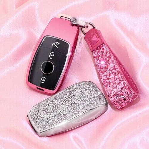 Female Luxury Diamond Crystal Shining Car Key Case Cover for Mercedes Benz E Class W213 E200 E200L E300 E300L 2016 2017 2018