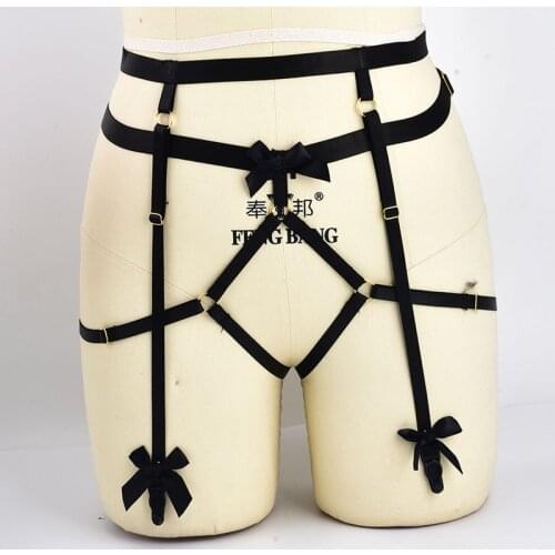 Women Sexy Body Harness Belt Erotic Goth Harness Lingerie Punk High Waist Bow Tie Harness Belt Rave Suspenders New Leg Garter