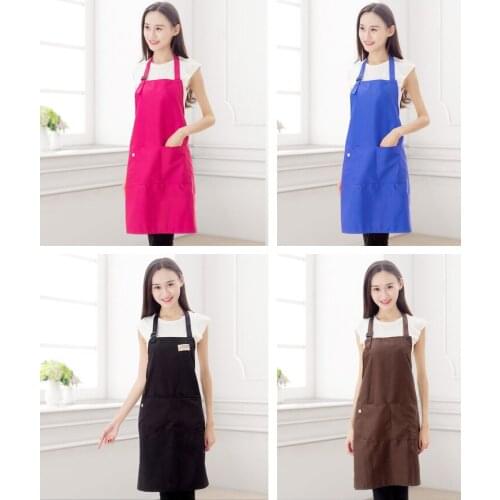 1PC 100% Cotton Kitchen Apron Pure Color Cooking Aprons Avental Dining Room Barbecue Restaurant Pocket Halterneck ELB 403