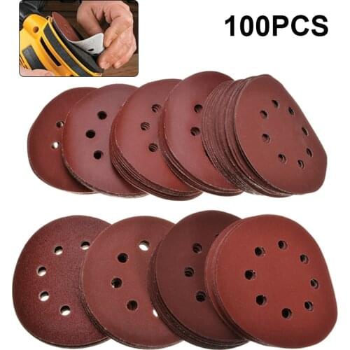 100pcs/set 125mm Hook Loop Sanding Paper with 8 Hole Sand Pads Set 80-3000 Mix Grit Orbital Sander Disc for Polish Machine