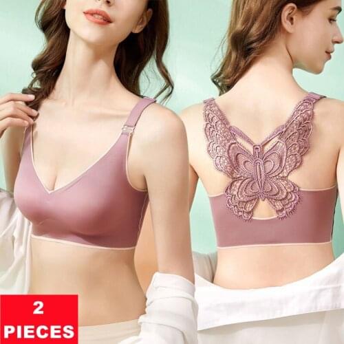 2Pcs Sexy Butterfly Beauty Back Women Bra Plus Size Bra Large Size Bralette Seamless Women Bra Push Up Bra Wireless Underwear