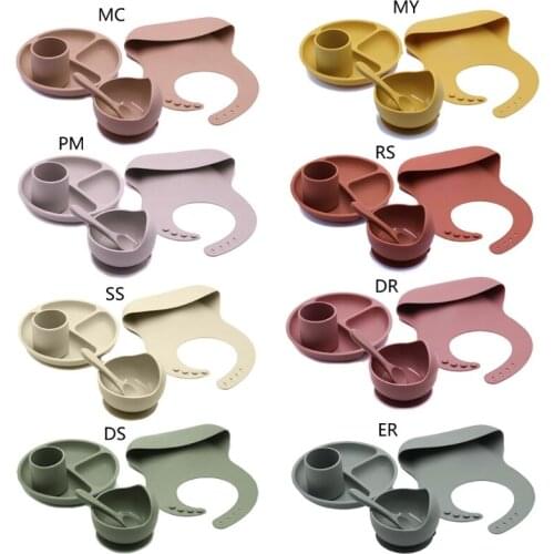 5Pcs/1Set Silicone Baby Feeding Bowl Tableware Waterproof Spoon BPA Free Silicone Dishes for Baby Tableware