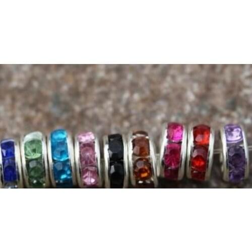 8mm 100pcs/lot white mixed multicolor y853 glass Spacer Beads Lot round Metal silver Plated Rhinestone DIY making crystal