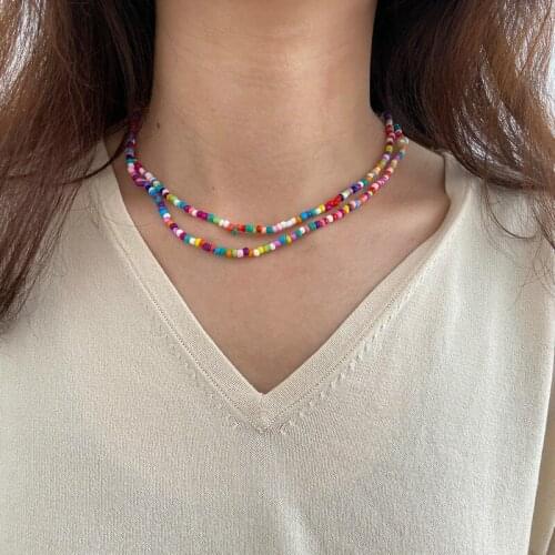 LETAPI Bohemia Handmade Rainbow Beads Candy Personality Multi-layer Satellite Necklace For Women Fashion Jewelry