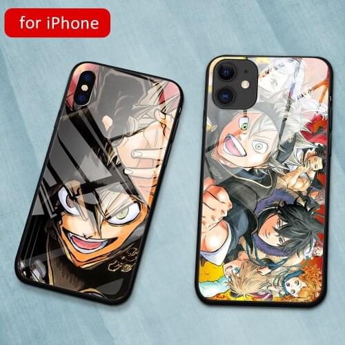 MimoseCase For Black clover Tempered Glass Case for Iphone 6 6s 7 8 Plus X Xr Xs Max 11Pro Max DIY Phone Cover