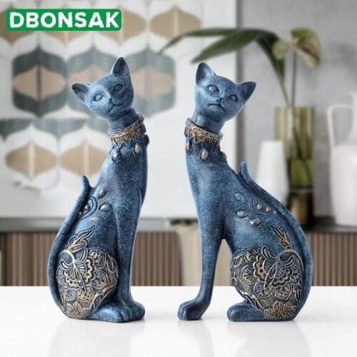 Figurine Cat Decorative Resin Statue For Home Decorations European Creative Wedding Gift Animal Figurine Home Decor Sculpture