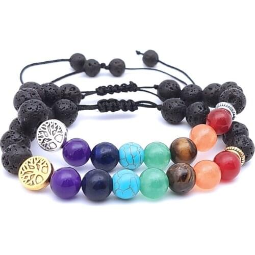 Tree of Life 8mm Healing Seven Chakra Stone Bracelet Black Lava Stone Beads Women Men Buddha Strand Bracelets Jewelry