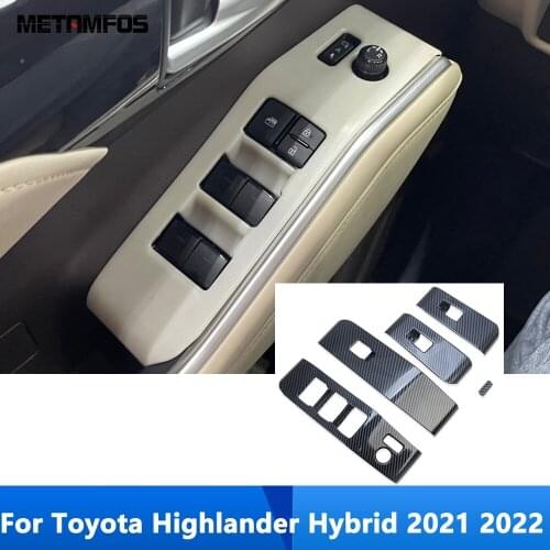 For Toyota Highlander Hybrid 2021 2022 Carbon Fiber Window Lift Switch Cover Trim Inside Armrest Frame Interior Car Accessories