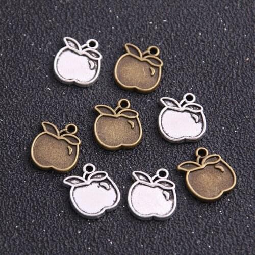 12PCS 13*15mm Two Color Apple Charms Fruit Pendant Jewelry Metal Alloy Jewelry Marking
