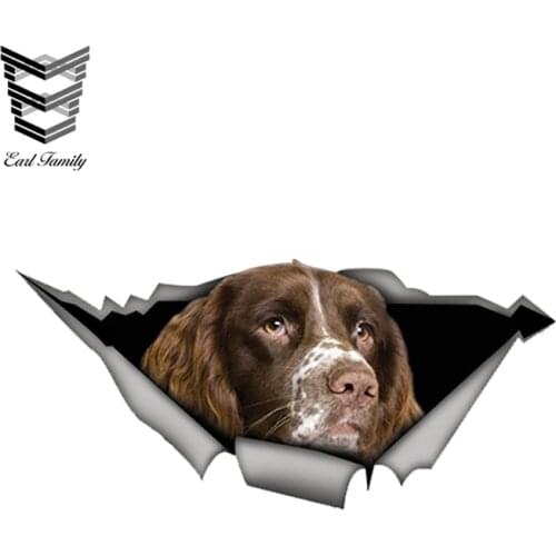 EARLFAMILY 13cm x 6cm Springer Spaniel Car Sticker Torn Metal Decal Reflective Stickers Waterproof 3D Car Styling Pet Dog Decals