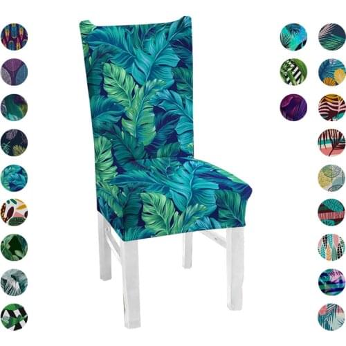 Kitchen Chair Cover Stretch Elastic Seat Chairs Slipcover Palm leaves Dining Seats Covers Spandex 1PC