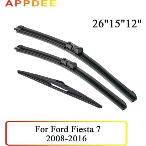 APPDEE Wiper Front & Rear Wiper Blades Set For Ford Fiesta 7 2008-2016 Windshield Windscreen Front Rear Window 26"+15"+12"