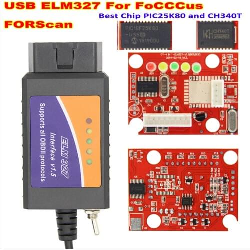 Best ELM 327 V1.5 PIC18F25K80 USB Diagnostic Cable With Switch For FoCCCus FORScan ELM327 OBD2 Car diagnostic tool Scanner