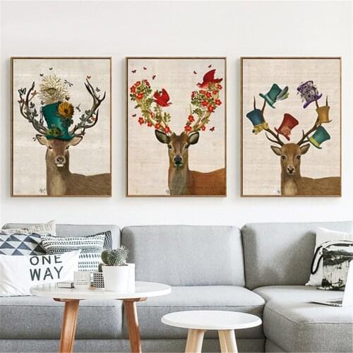 5D DIY Poured Glue Diamond Painting Kits Scalloped Edge Living room murals North American elk Christmas hat Frameless Decorative