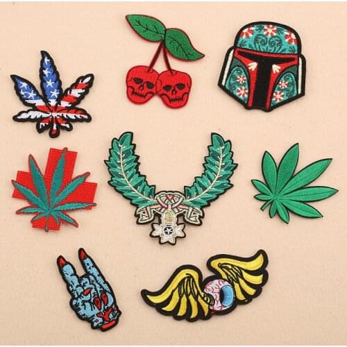 20pcs/lot Embroidery Patches for Kids Clothing Accessories Leaf Wing Mask Skull Bag Biker Decoration Badge Iron Heat Transfer