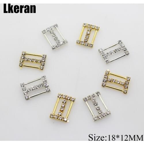 New 10pcs "H"shape 18mm*12mm Silver Metal Crystal Rhinestone Buckle Invitation Ribbon Slider for DIY Card Hair Craft Accessories