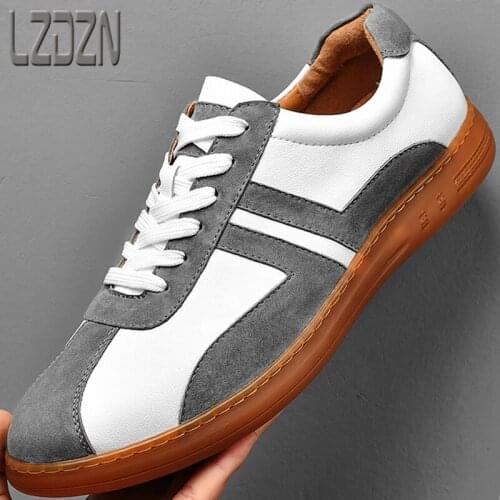 2021 New German Training Shoes Mens Shoes Trend With Small White Casual Shoes Lace-Up British Jeans Real Leather Training Shoes