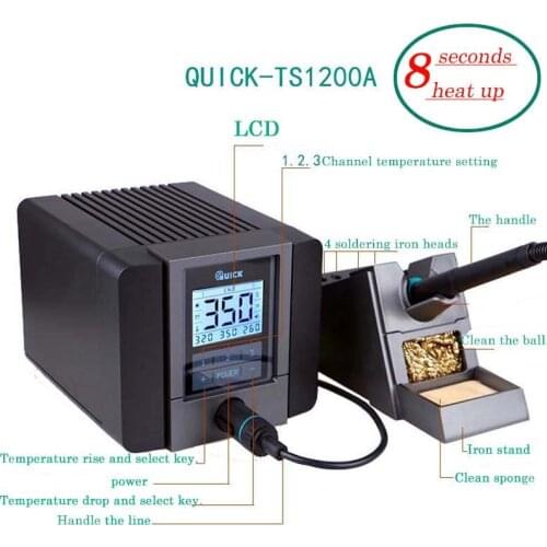 QUICK TS1200A intelligent lead-free iron Soldering Station Original ESD LED Display Rework Desoldering Station Repair 8 second