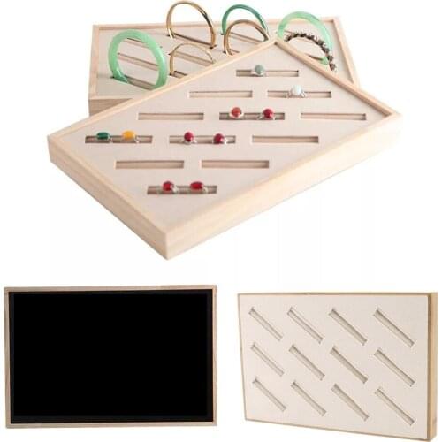 Bamboo Wood Jewelry Display Stand Slots for Bracelet Ring Organizer