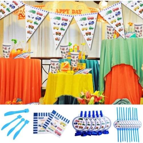 Party Decorations Disposable Tableware Set Car Disposable Plates/Cups/Napkins/forks/spoons Boys Birthday Party Supplies Favors