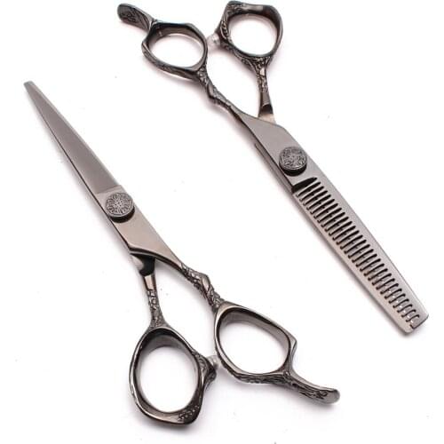 9001# 5.5" JP 440C Customized Logo Black Professional Hairdressing Scissors Cutting Shears Thinning Scissors Salon Hair Scissors